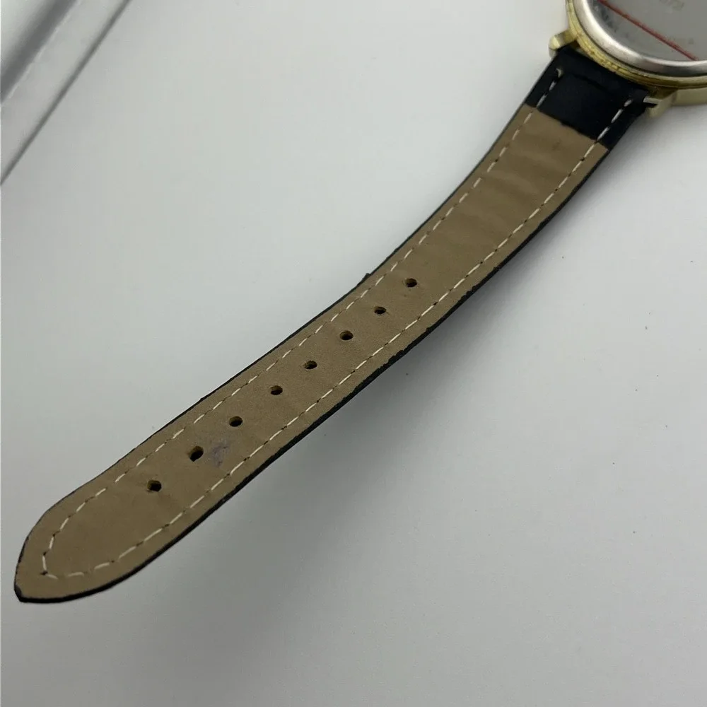 Sailor Jane Watch Women 36mm Gold Case Black Faux Leather Band- New Battery